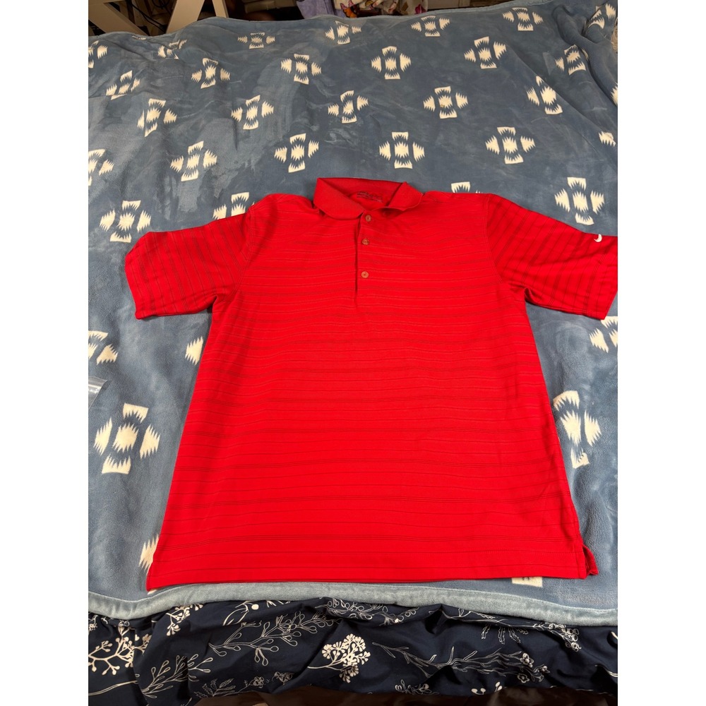 Nike Golf Fit Dry Mens Red Tonal Stripe Short Sleeve Polo Shirt Size M 7144